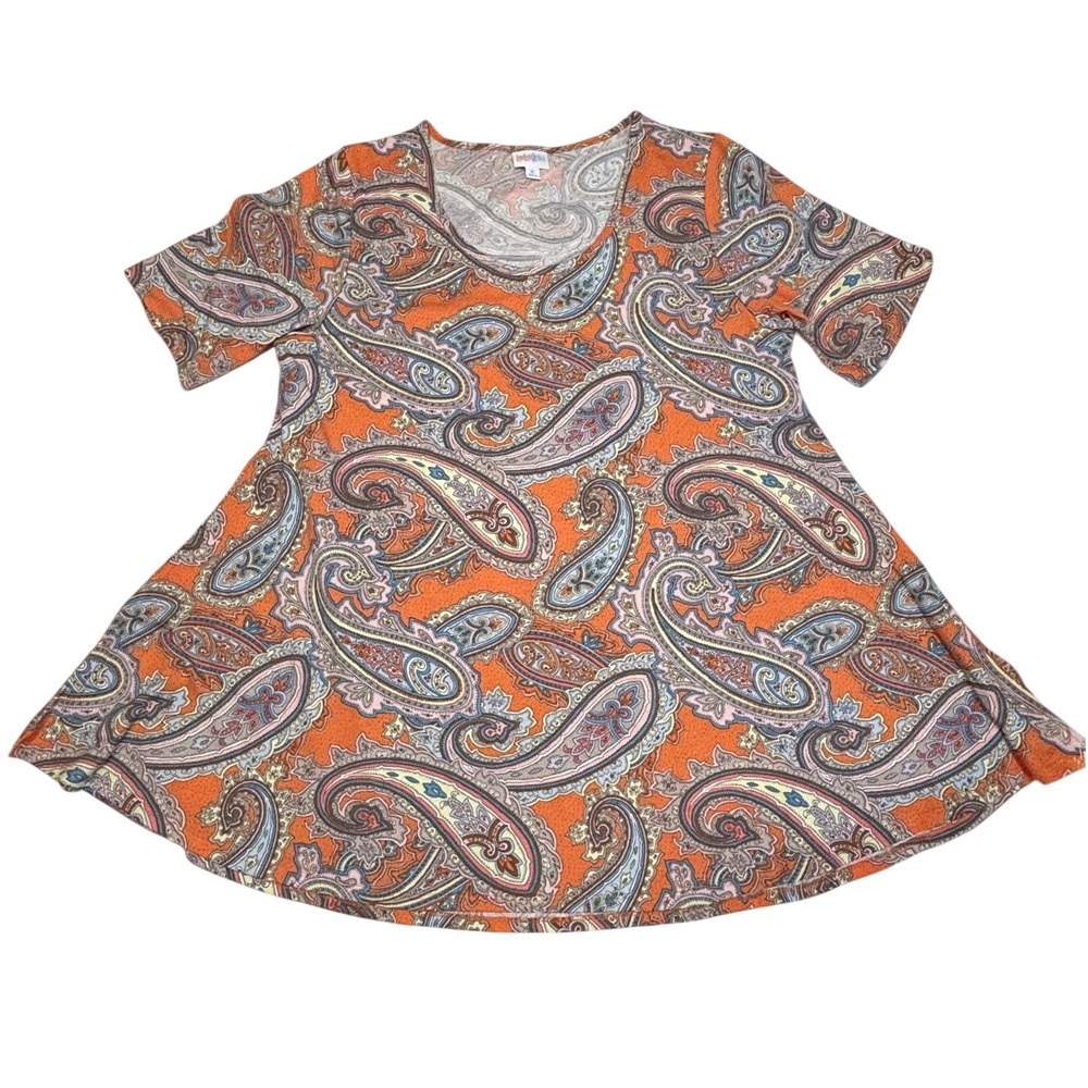 LuLaRoe Womens Top Size XL Perfect T Tee Tunic Orange Pink Paisley Floral NWT